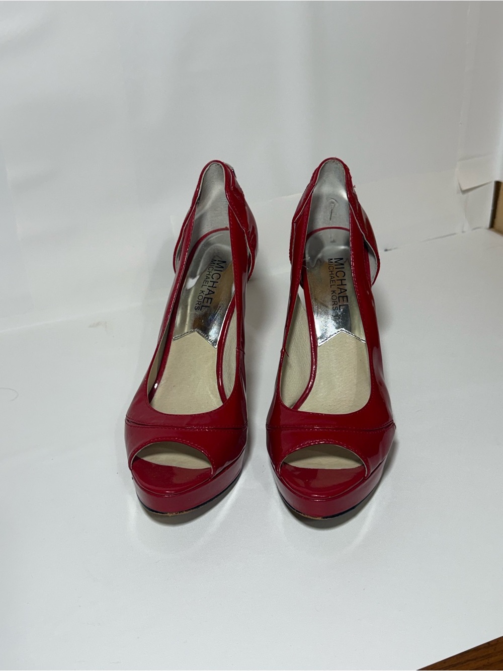 Michael Kors Red Patent Peep Toe Platform Pumps